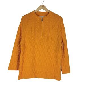 Coldwater Creek Orange Pullover 1/4 Zip Cable Knit Sweater 3/4 Sleeve size Small